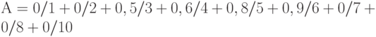 А=0/1+0/2+0,5/3+0,6/4+0,8/5+0,9/6+0/7+0/8+0/10