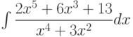 \int \dfrac {2x^5+6x^3+13}{x^4+3x^2} dx