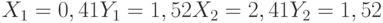 X_1= 0,41\\Y_1= 1,52\\X_2= 2,41\\Y_2= 1,52