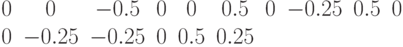 \begin{matrix}0 & 0 & -0.5 & 0 & 0 & 0.5 & 0 & -0.25 & 0.5 & 0 & 0 & -0.25 & -0.25 & 0 & 0.5 & 0.25 & \end{matrix}