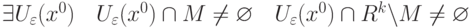 \exists U_{\varepsilon}(x^0)\quad U_{\varepsilon}(x^0)\cap M\neq\varnothing\quad U_{\varepsilon}(x^0)\cap R^k\backslash M\neq\varnothing