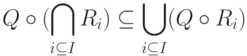 Q \circ (\bigcap_{i \subseteq I}R_i) \subseteq \bigcup_{i \subseteq I}(Q \circ R_i)