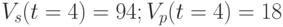 V_{s}(t=4)=94; V_{p}(t=4)=18