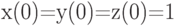 x(0)=y(0)=z(0)=1