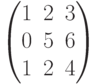 $$\begin{pmatrix}1&2&3\\0&5&6\\1&2&4\end{pmatrix}$$