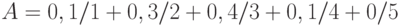 A =  0,1/1+0,3/2+0,4/3+0,1/4+0/5 