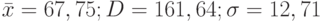 \bar x=67,75; D=161,64; \sigma = 12,71