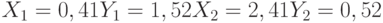 X_1= 0,41\\Y_1= 1,52\\X_2= 2,41\\Y_2= 0,52