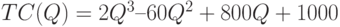 TC (Q) = 2Q^3 – 60Q^2 + 800Q + 1000