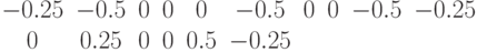 \begin{matrix}-0.25 & -0.5 & 0 & 0 & 0 & -0.5 & 0 & 0 & -0.5 & -0.25 & 0 & 0.25 & 0 & 0 & 0.5 & -0.25 & \end{matrix}