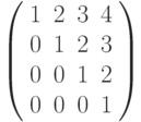 \left( \begin{array}{cccc}1 & 2 & 3 & 4 \\ 0 & 1 & 2 & 3 \\ 0 & 0 & 1 & 2 \\ 0 & 0 & 0 & 1%\end{array}%\right)