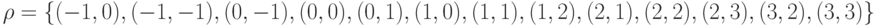 \rho = \left\{ {(-1, 0 ), (-1, -1), (0, -1), (0, 0), (0, 1), (1, 0), (1, 1), (1, 2), (2, 1), (2, 2), (2, 3), (3, 2), (3, 3)} \right\}