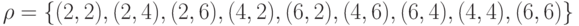 \rho = \left\{ {(2, 2), (2, 4),  (2, 6), (4, 2), (6, 2), (4, 6), (6, 4), (4, 4), (6, 6)} \right\}