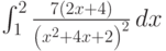 \int_1^2 \frac{7 (2 x+4)}{\left(x^2+4 x+2\right)^2} \, dx