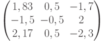           \begin{pmatrix}          1,83 & 0,5 & -1,7 \\          -1,5 & -0,5 & 2 \\          2,17 & 0,5 & -2,3          \end{pmatrix}          