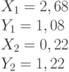 X_1= 2,68\\Y_1= 1,08\\X_2= 0,22\\Y_2= 1,22