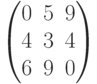 $$\begin{pmatrix}0&5&9\\4&3&4\\6&9&0\end{pmatrix}$$