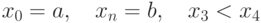 x_0=a,\quad x_n=b,\quad x_3< x_4