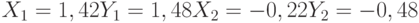 X_1= 1,42\\Y_1= 1,48\\X_2= -0,22\\Y_2= -0,48