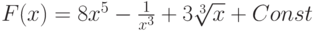 F(x)=8x^5-\frac{1}{x^3}+3\sqrt[3] x+ Const