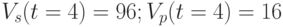 V_{s}(t=4)=96; V_{p}(t=4)=16