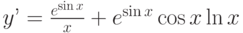 y’=\frac{e^{\sin x}}{x}+e^{\sin x}\cos x\ln x