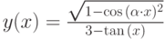 y(x)=\frac{\sqrt{1-\cos{(\alpha \cdot  x)^2}}}{3-\tan{(x)}}