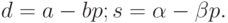 d=a-bp;s=\alpha-\beta p.