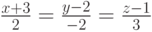 \frac{x+3}{2}=\frac{y-2}{-2}=\frac{z-1}{3}