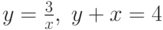 y=\frac 3x,\; y+x=4