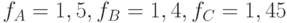 f_A = 1,5, f_B = 1,4, f_C = 1,45