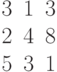 \begin{matrix}3&1&3\\2&4&8\\5&3&1\end{matrix}