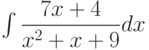 \int \dfrac{7x+4}{x^2+x+9} dx