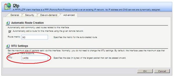 Параметр MTU для протокола L2TP
