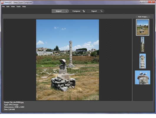  Окно импорта изображений в  Deep Zoom Composer 