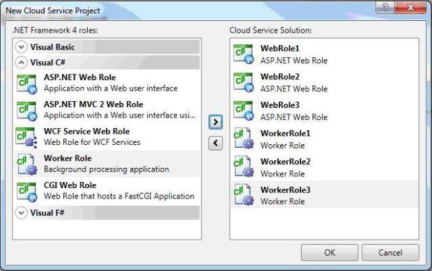 Создание нового проекта Cloud Service в Visual Studio