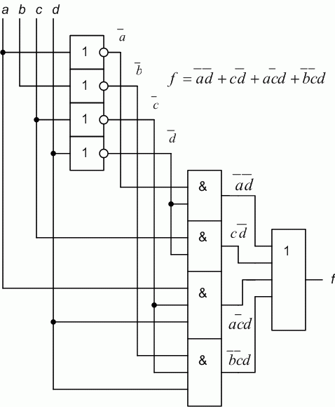 Логическая схема для минимизированного логического выражения