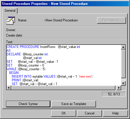 Текст T-SQL-программы для новой хранимой процедуры