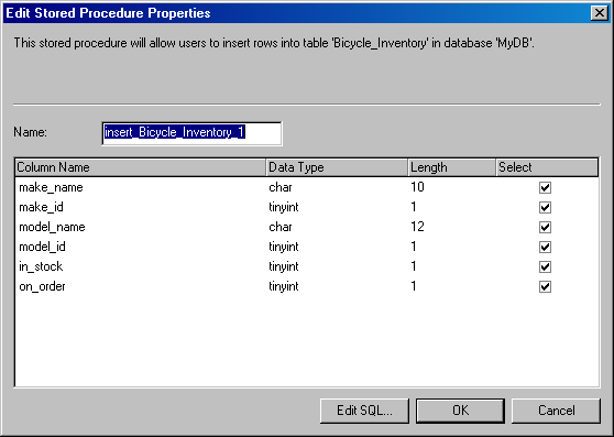 Окно Edit Stored Procedure Properties (Редактирование свойств хранимой процедуры)