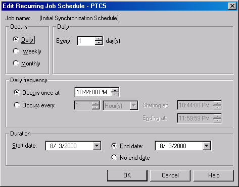 Диалоговое окно Edit Recurring Job Schedule (Редактировать расписание повторяющихся заданий)