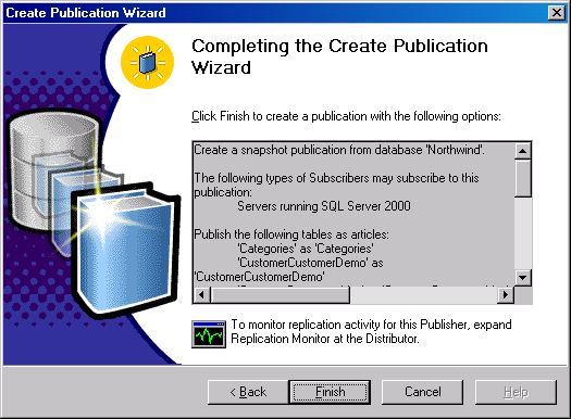 Окно Completing the Create Publication Wizard