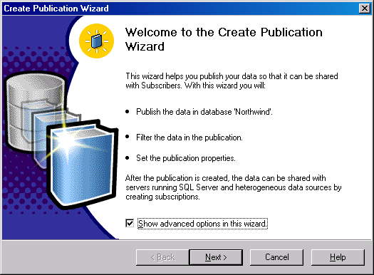 Начальное окно мастера Create Publication Wizard 