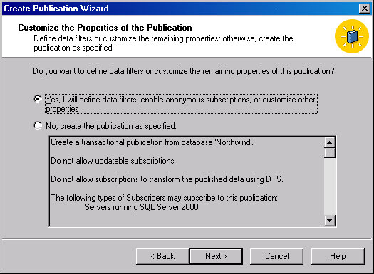 Окно Customize the Properties of the Publication (Настройка свойств данной публикации)