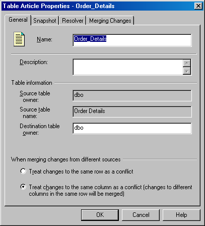 Вкладка General окна Table Article Properties (Свойства статьи)