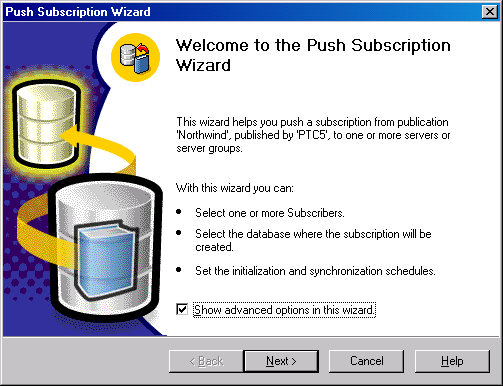 Начальное окно мастера Push Subscription Wizard