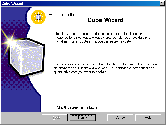 Начальное окно мастера Cube Wizard (Мастер создания куба)
