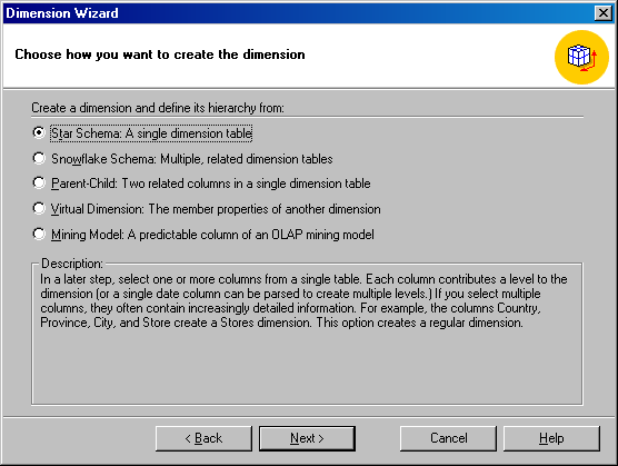 Окно Choose how you want to create the dimension (Выбор способа создания размерности)