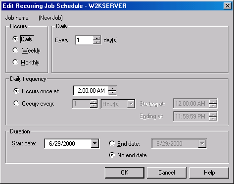 Диалоговое окно Edit Recurring Job Schedule