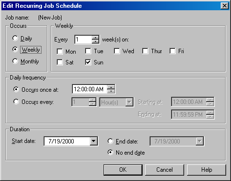 Диалоговое окно Edit Recurring Job Schedule (Редактировать расписание повторяющихся заданий)