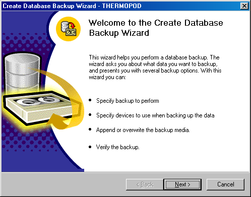 Начальное окно мастера Create Database Backup Wizard